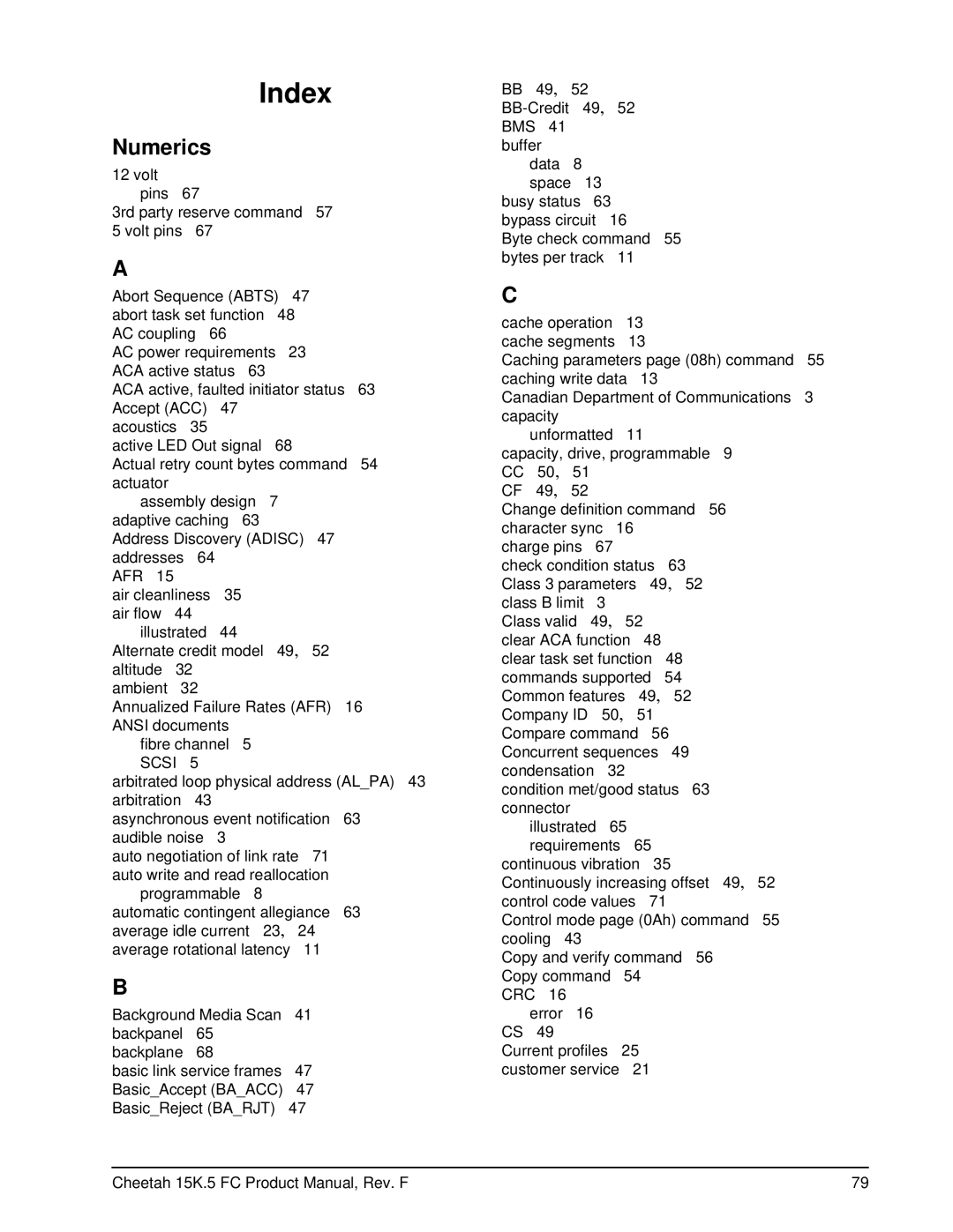 Seagate ST373453LC manual Index, Numerics 