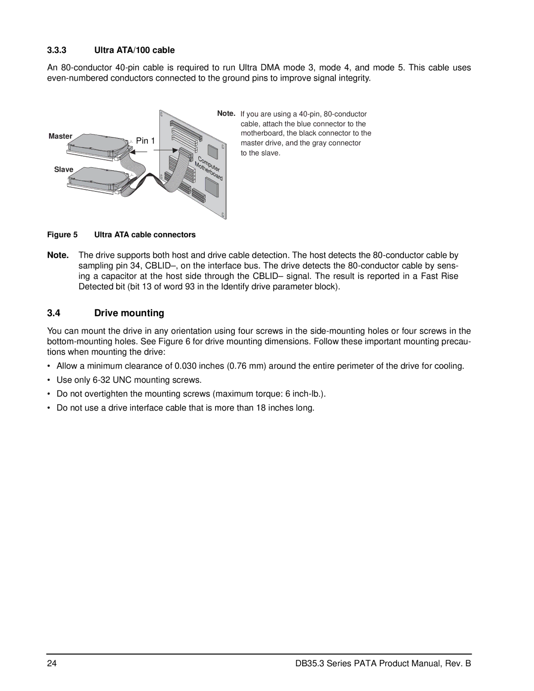 Seagate ST3750840ACE manual Drive mounting, Ultra ATA/100 cable 