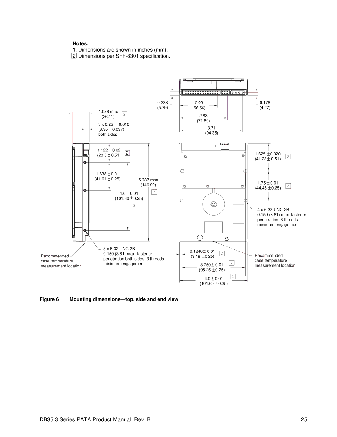 Seagate ST3750840ACE manual Mounting dimensions-top, side and end view 