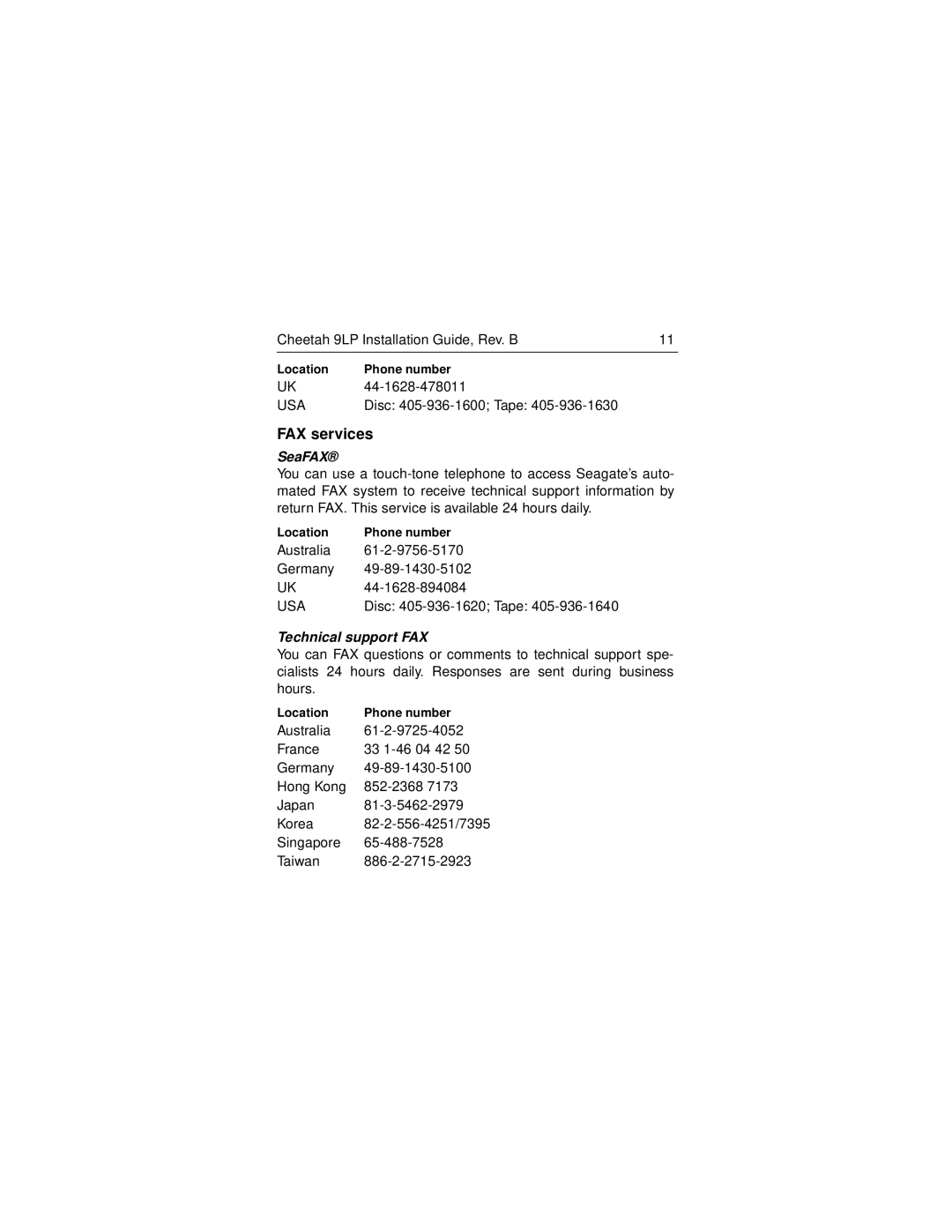 Seagate ST34502LW/LC, ST39102LW/LC manual FAX services, SeaFAX 