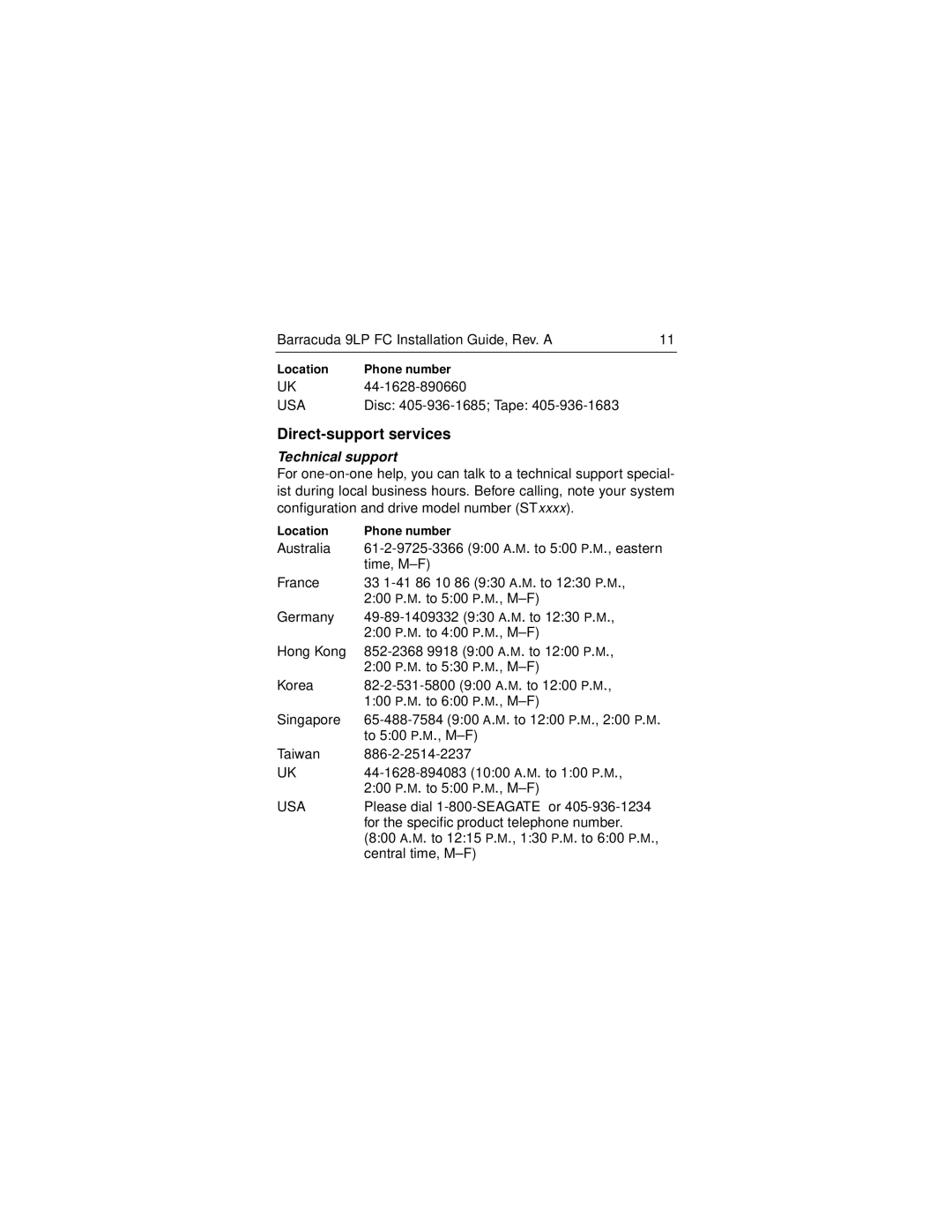 Seagate ST39173FC manual Direct-support services, Technical support 