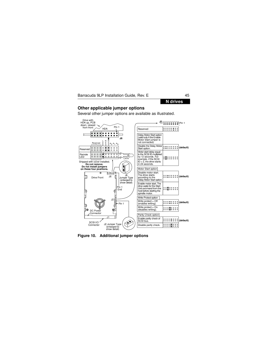 Seagate ST34573N/W/WD/LW/WC/LC, ST39173N/W/WD/LW/WC/LC manual Other applicable jumper options, Additional jumper options 