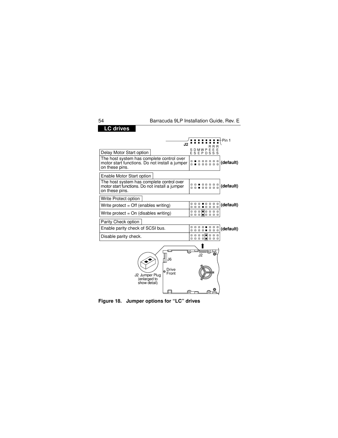 Seagate ST39173N/W/WD/LW/WC/LC, ST34573N/W/WD/LW/WC/LC manual Jumper options for LC drives 