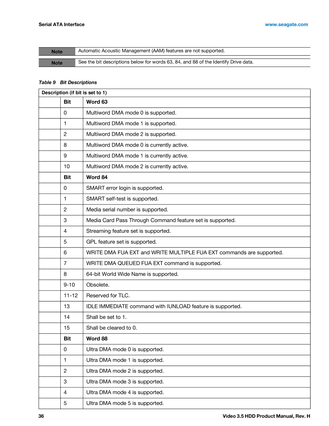 Seagate ST4000VM000 manual Bit Word 