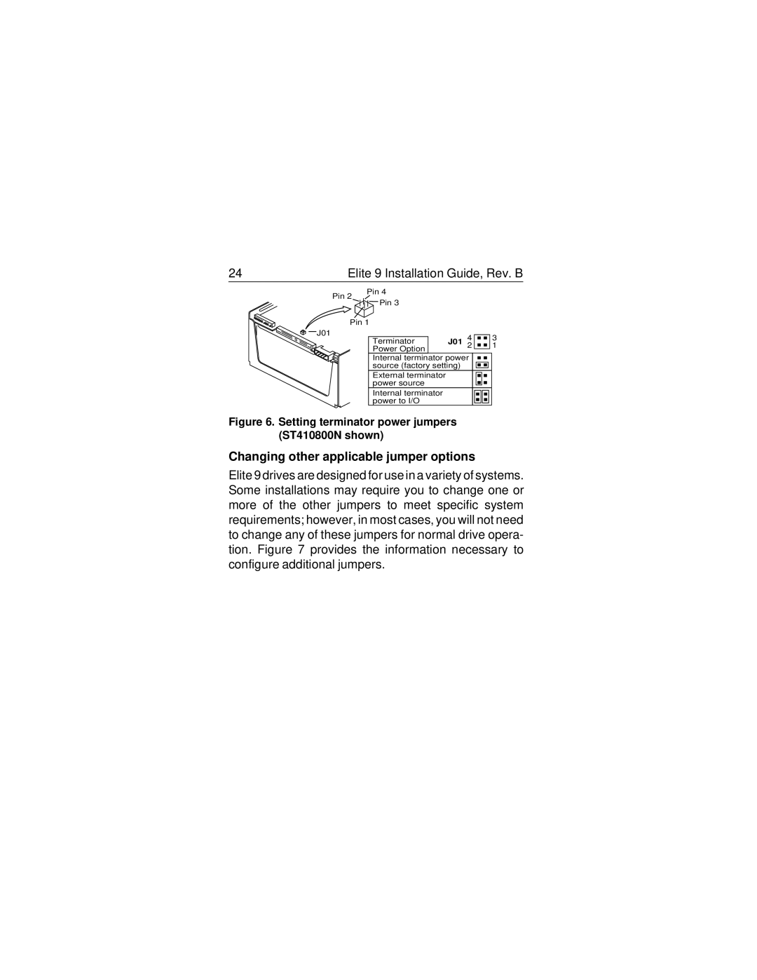 Seagate ST410800N/ND, ST410800W/WD manual Changing other applicable jumper options, J01 2 