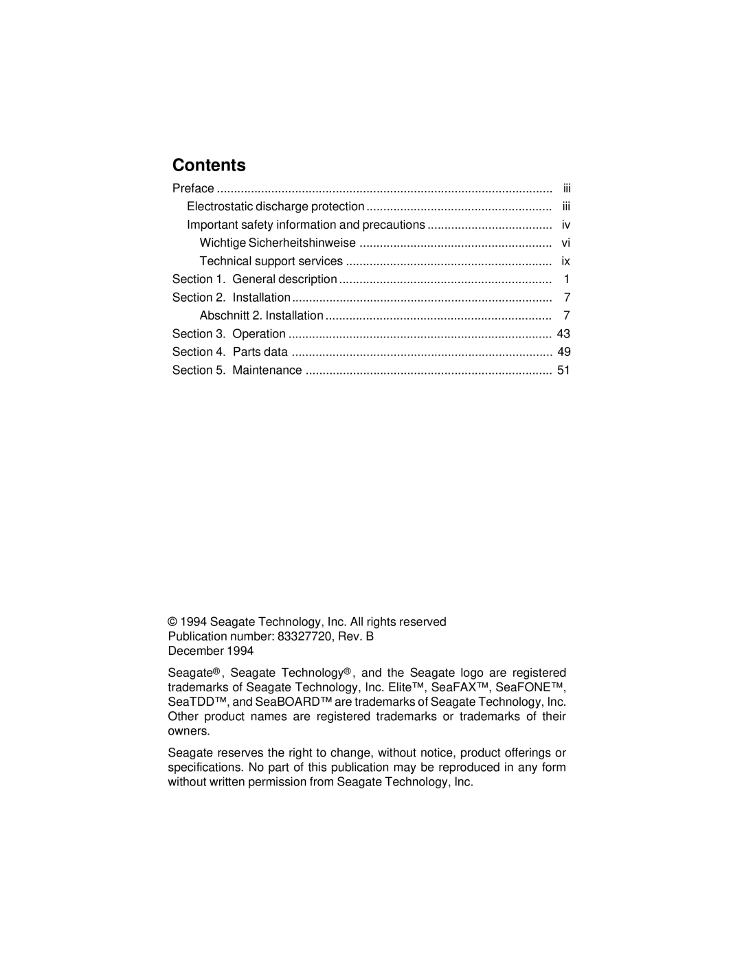 Seagate ST43402ND, ST43401N/ND user manual Contents 