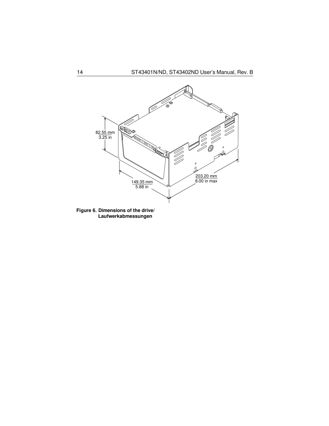 Seagate ST43402ND, ST43401N/ND user manual Dimensions of the drive Laufwerkabmessungen 