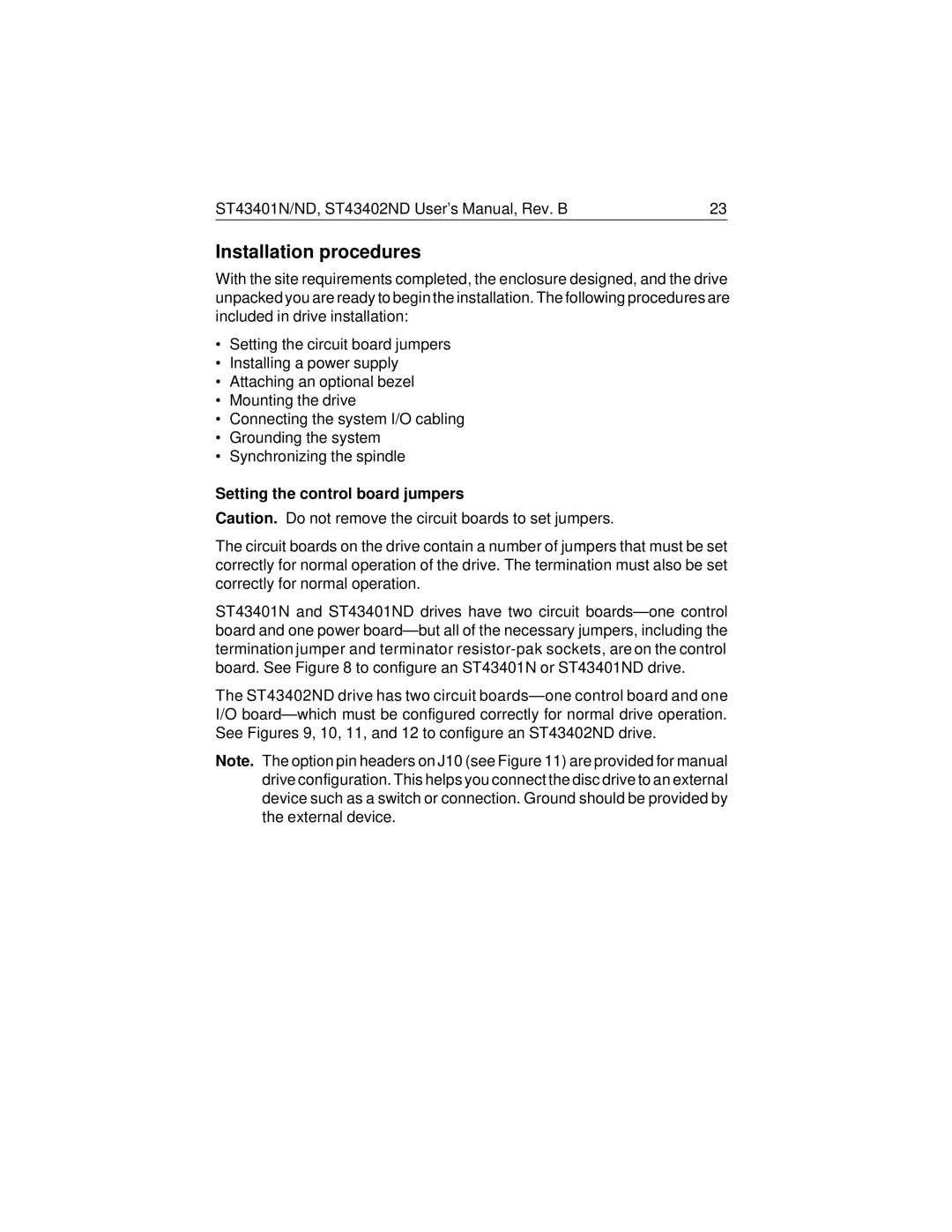 Seagate ST43401N/ND, ST43402ND user manual Installation procedures, Setting the control board jumpers 