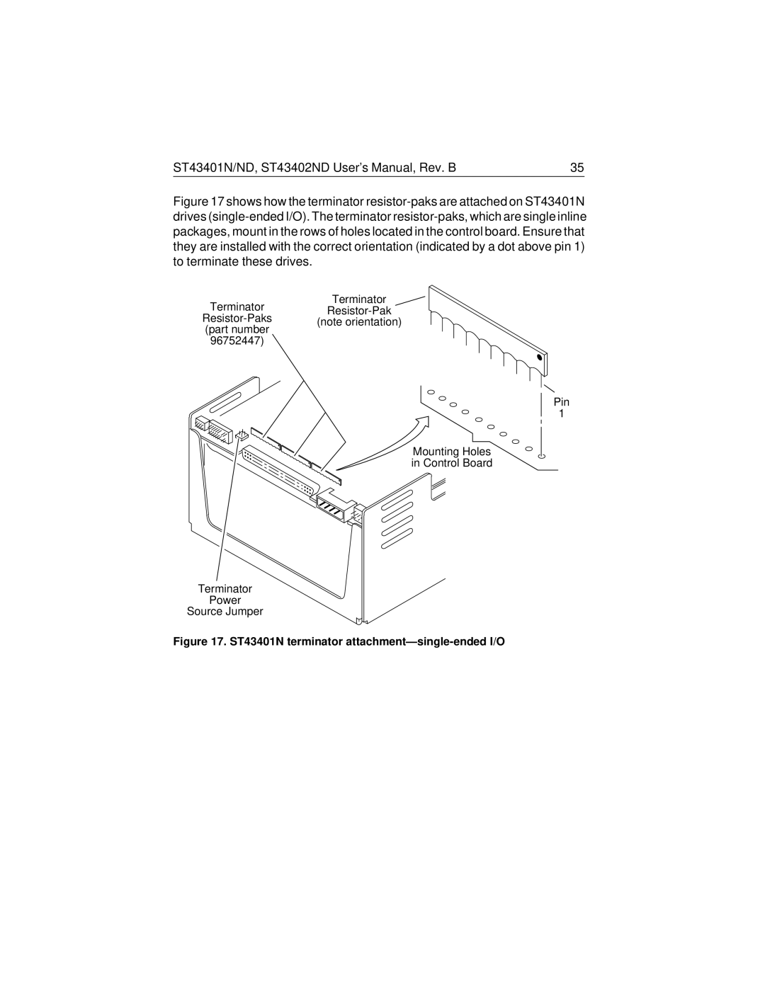 Seagate ST43401N/ND, ST43402ND user manual ST43401N terminator attachment-single-ended I/O 