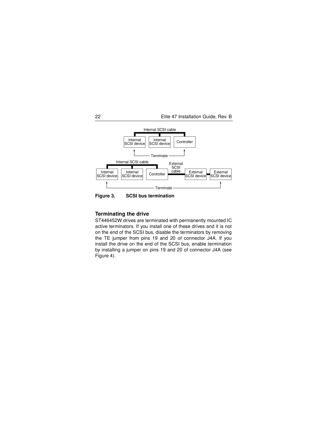 Seagate ST446452W manual Terminating the drive, Scsi bus termination 