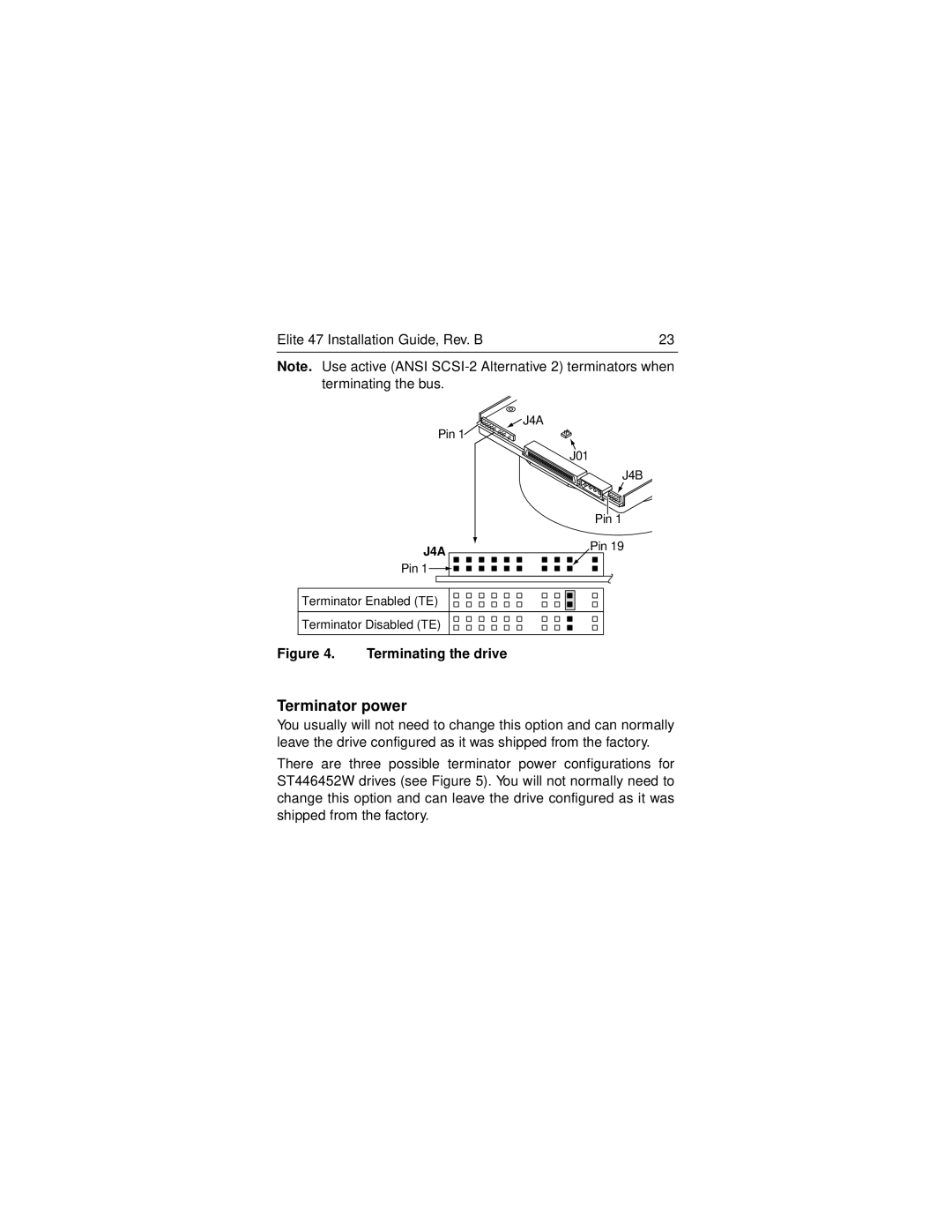 Seagate ST446452W manual Terminator power, Terminating the drive 