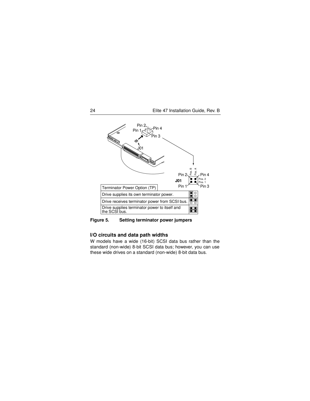 Seagate ST446452W manual Circuits and data path widths, Setting terminator power jumpers 