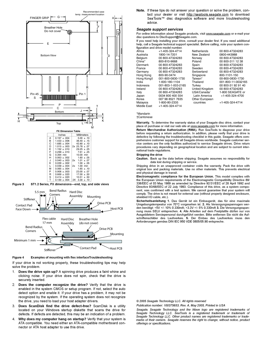 Seagate ST68022FX, ST66022FX, ST66022CF, ST68022CF, ST64022FX, ST64022CF user manual Seagate support services, Finger Grip 