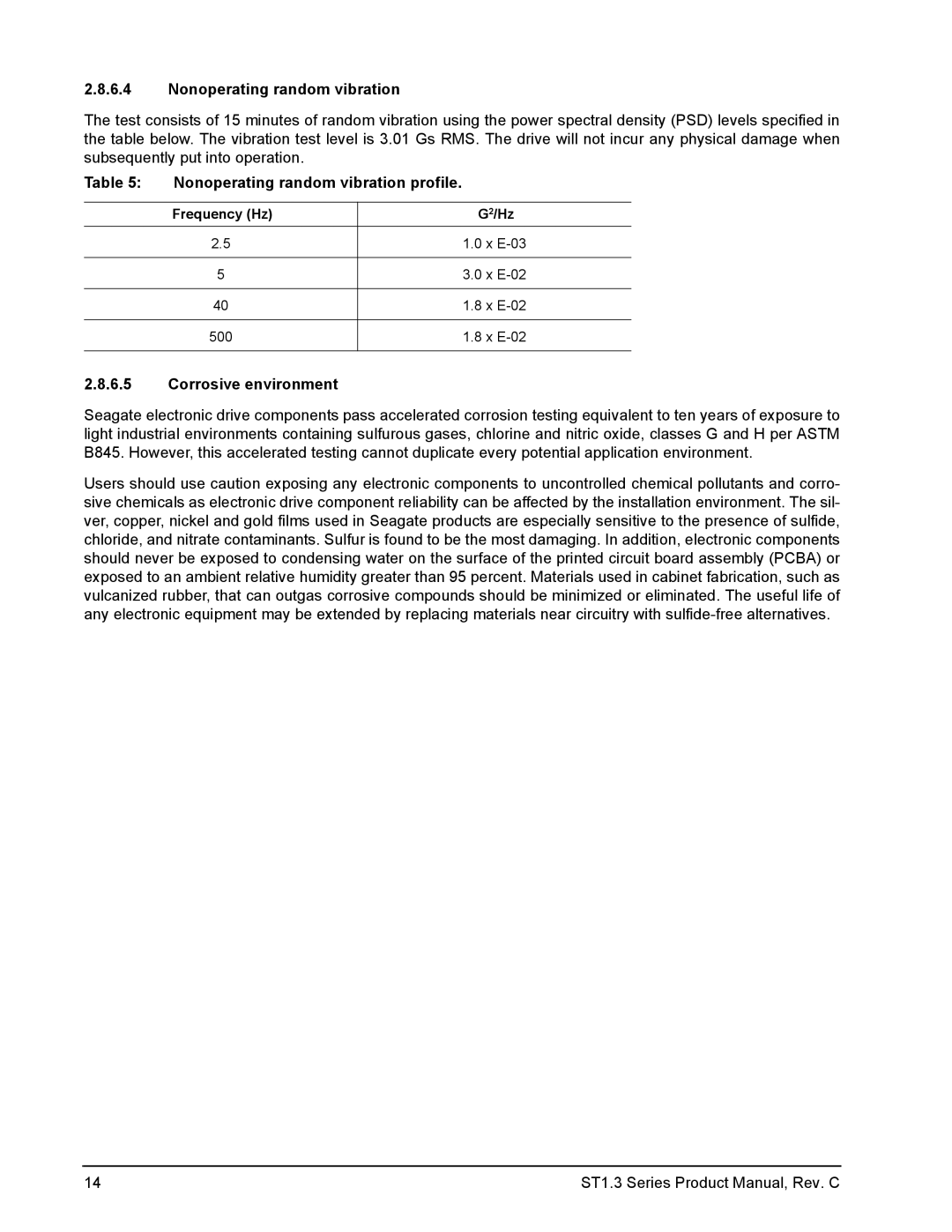 Seagate ST612712DE, ST680712DE, ST660712DE, ST610712DE manual Nonoperating random vibration profile, Corrosive environment 