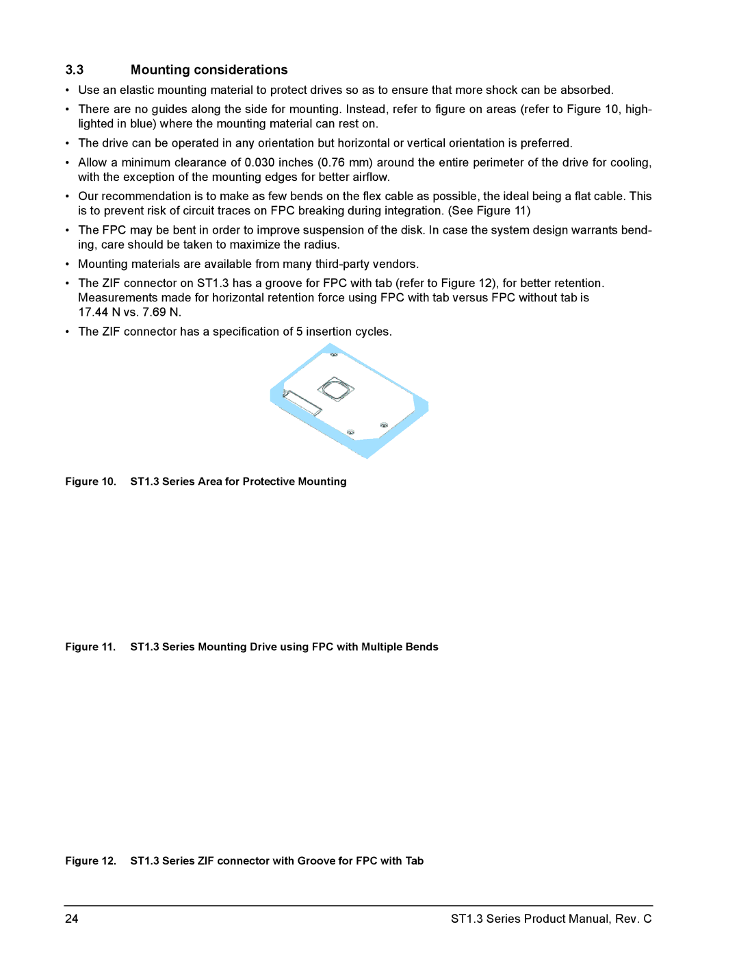 Seagate ST610712DEG, ST680712DE, ST660712DE, ST612712DEG Mounting considerations, ST1.3 Series Area for Protective Mounting 