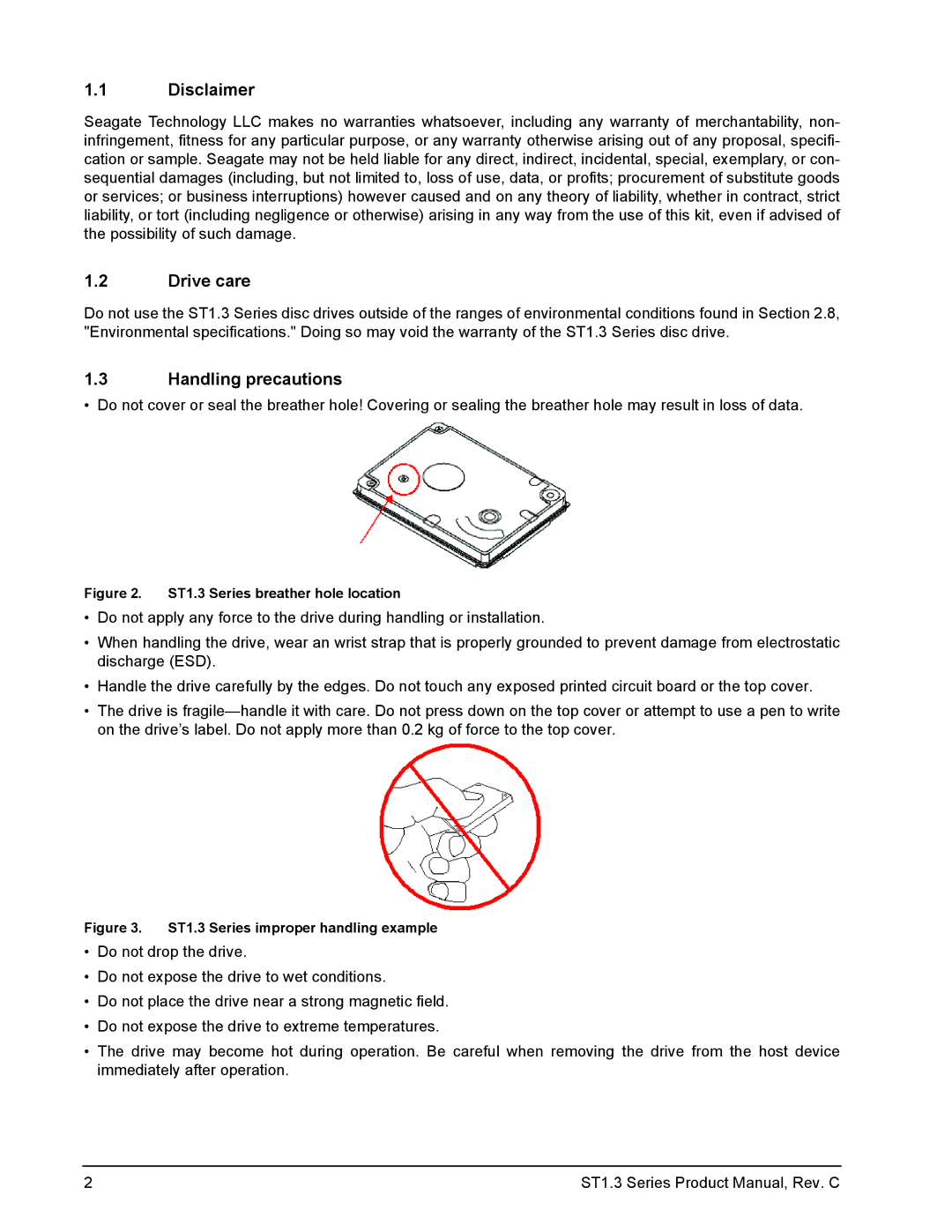 Seagate ST612712DEG, ST680712DEG, ST610712DEG, ST660712DEG manual Disclaimer, Drive care, Handling precautions 