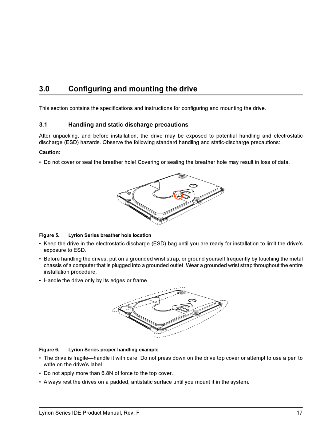 Seagate ST730212DE-30GB, ST740211DE-40GB Configuring and mounting the drive, Handling and static discharge precautions 