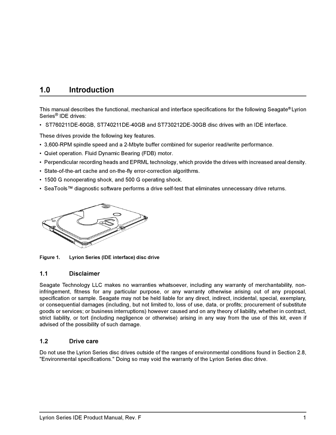 Seagate ST760211DE-60GB, ST740211DE-40GB, ST730212DE-30GB manual Introduction, Disclaimer, Drive care 