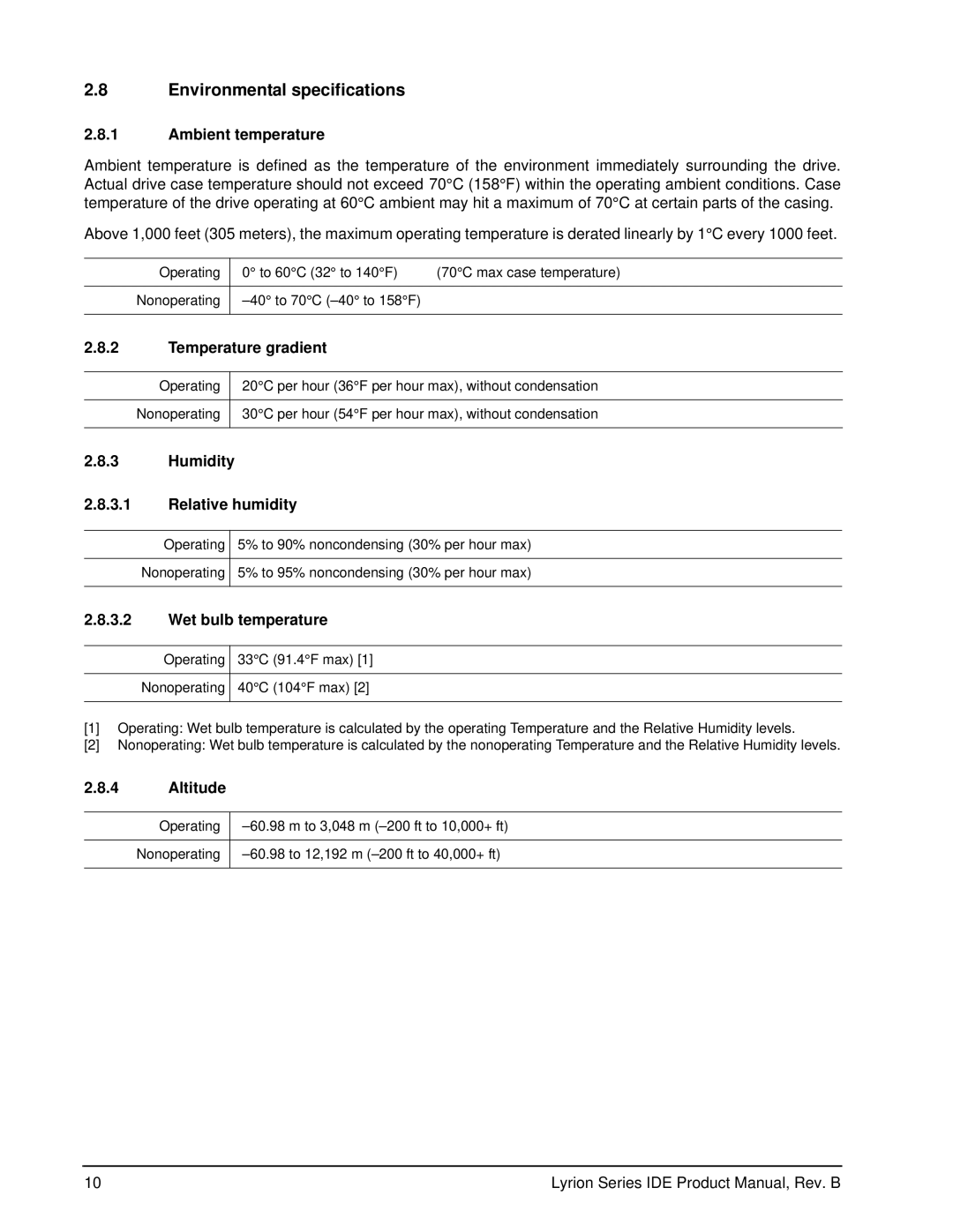 Seagate ST760211DE manual Environmental specifications 