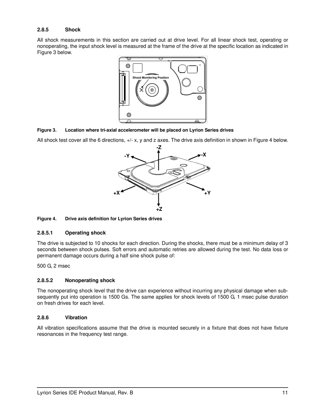 Seagate ST760211DE manual Shock, Operating shock, Nonoperating shock, Vibration 