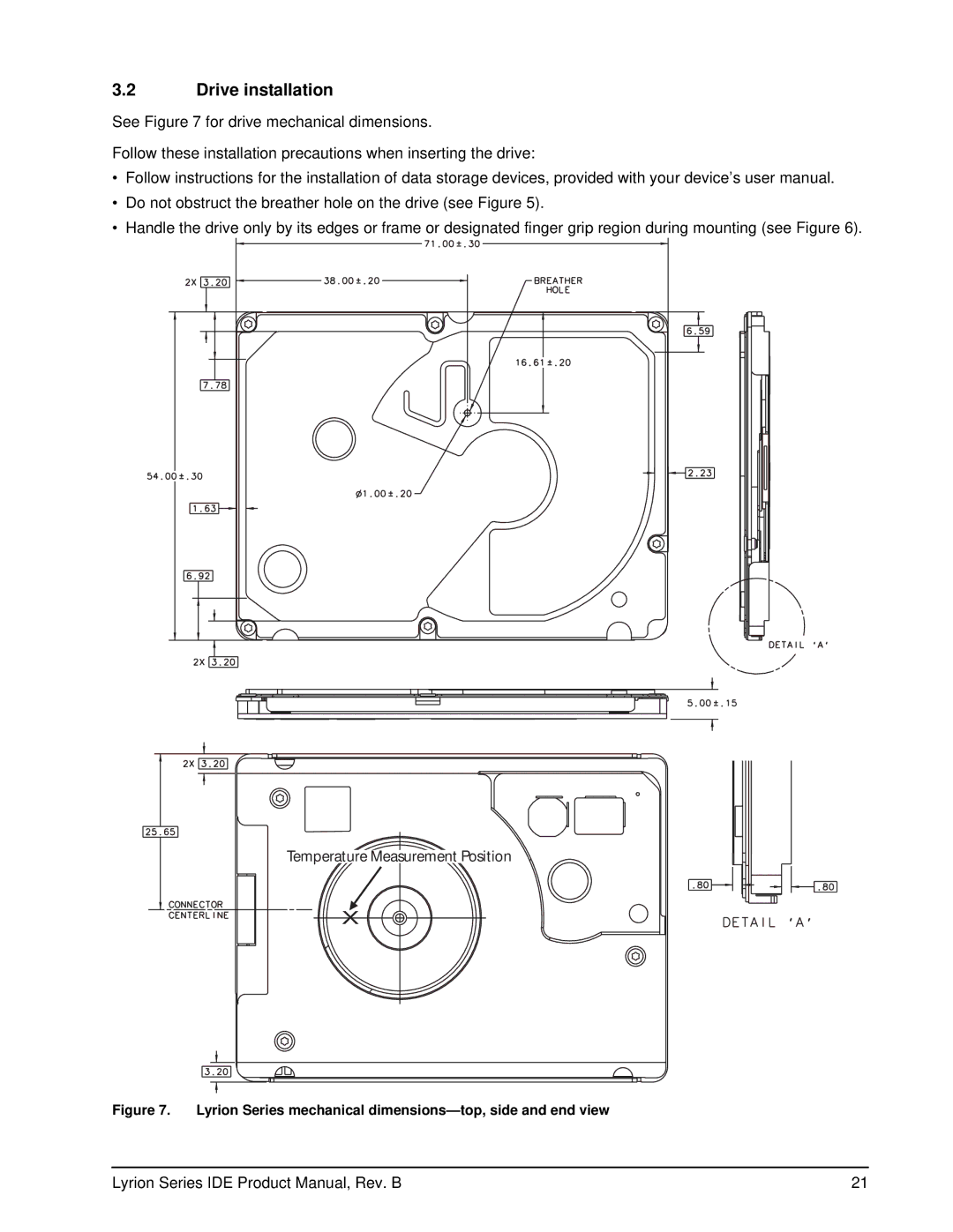 Seagate ST760211DE manual Drive installation, Lyrion Series mechanical dimensions-top, side and end view 