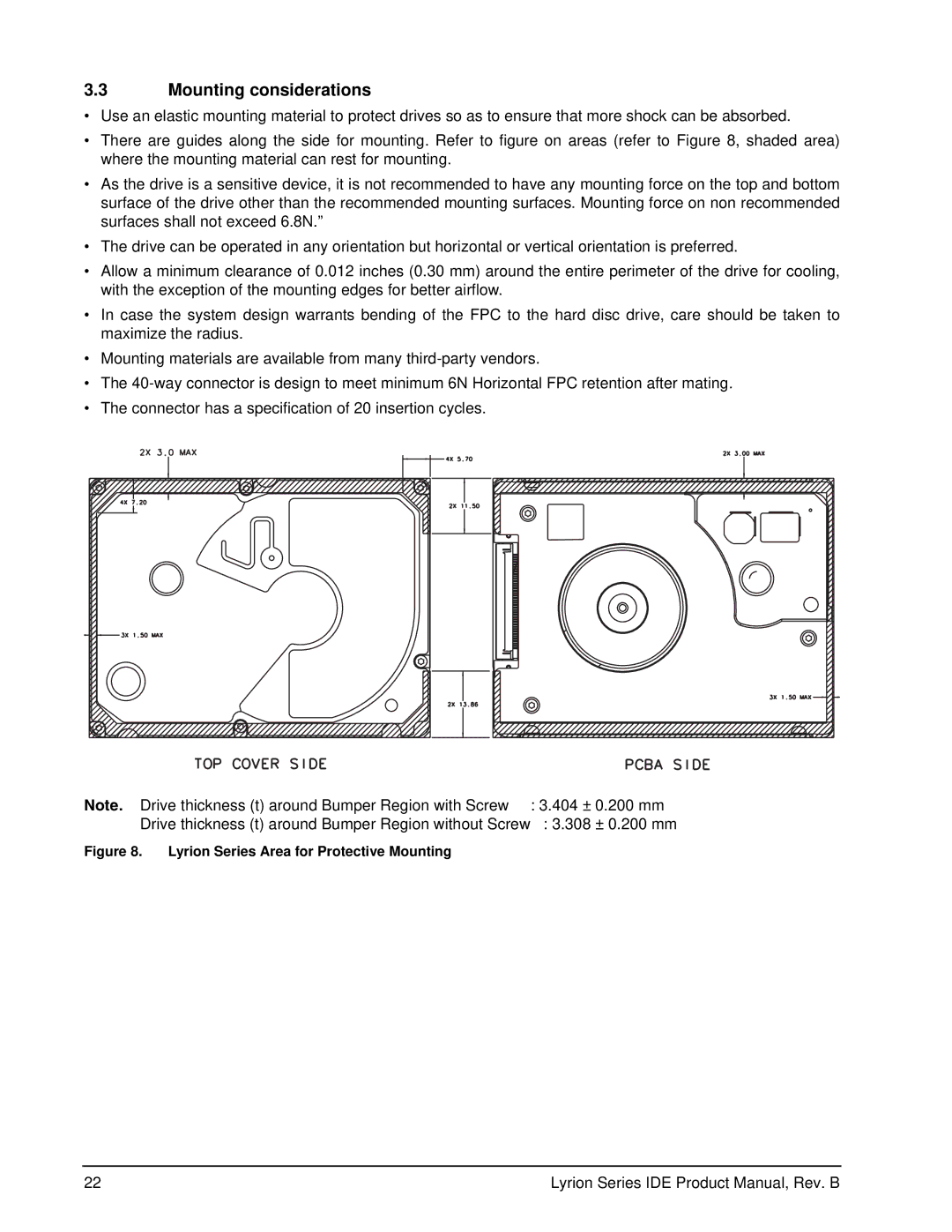 Seagate ST760211DE manual Mounting considerations, Lyrion Series Area for Protective Mounting 