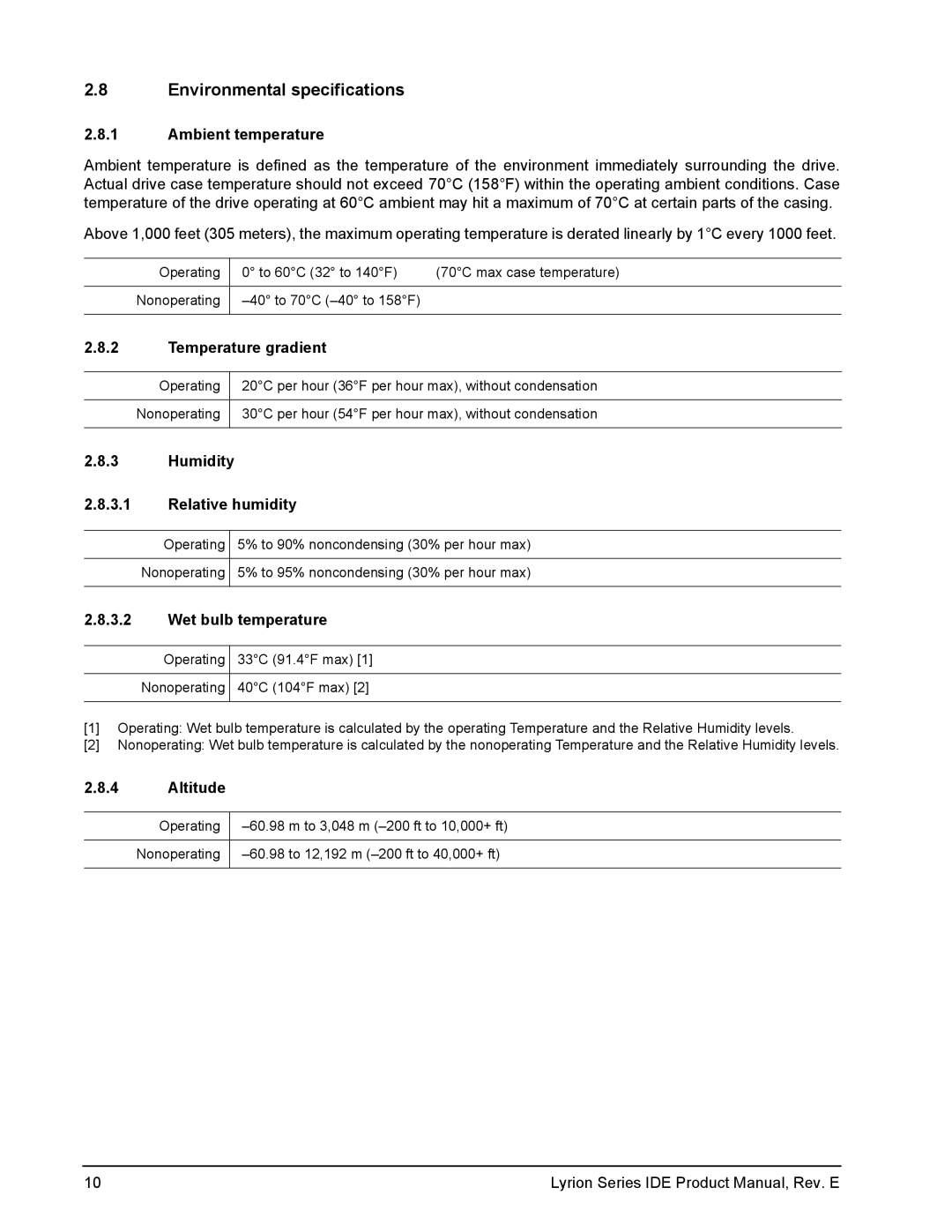 Seagate ST760211DE manual Environmental specifications 