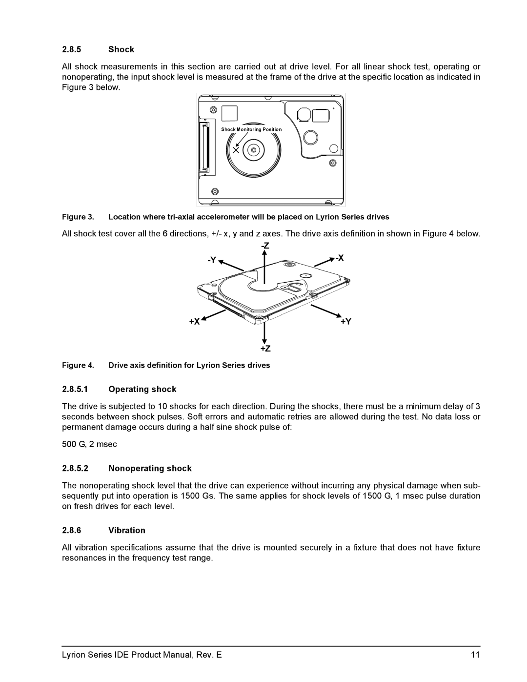 Seagate ST760211DE manual Shock, Operating shock, Nonoperating shock, Vibration 