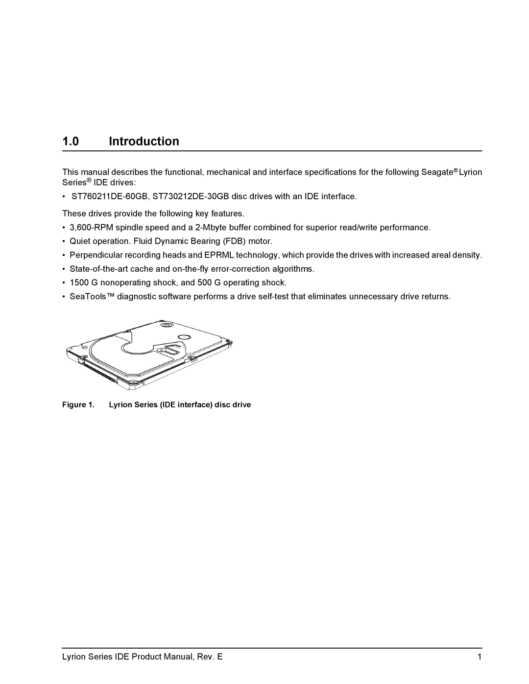 Seagate ST760211DE manual Introduction, Lyrion Series IDE interface disc drive 