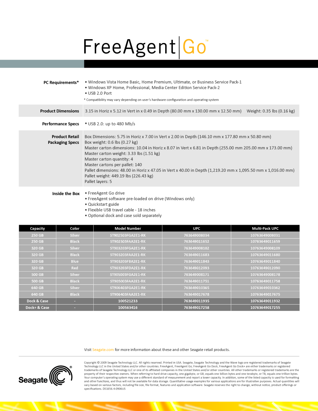 Seagate ST906403FAA2E1-RK warranty PC Requirements, Product Dimensions, Performance Specs, Product Retail, Packaging Specs 