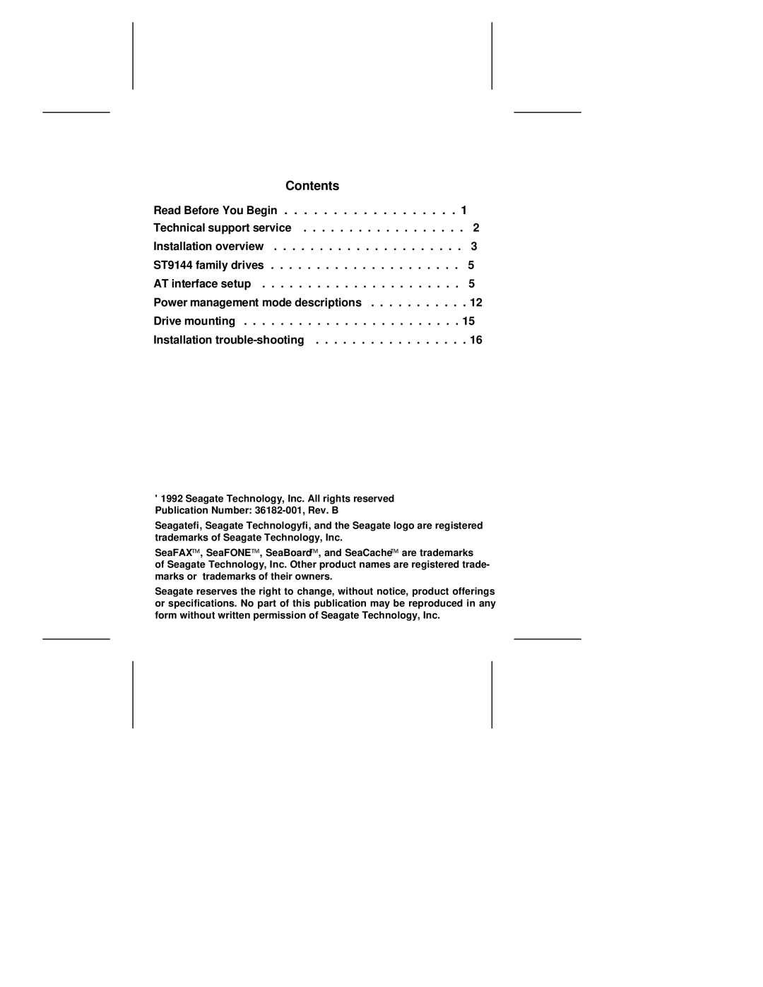 Seagate ST9144 manual Contents 