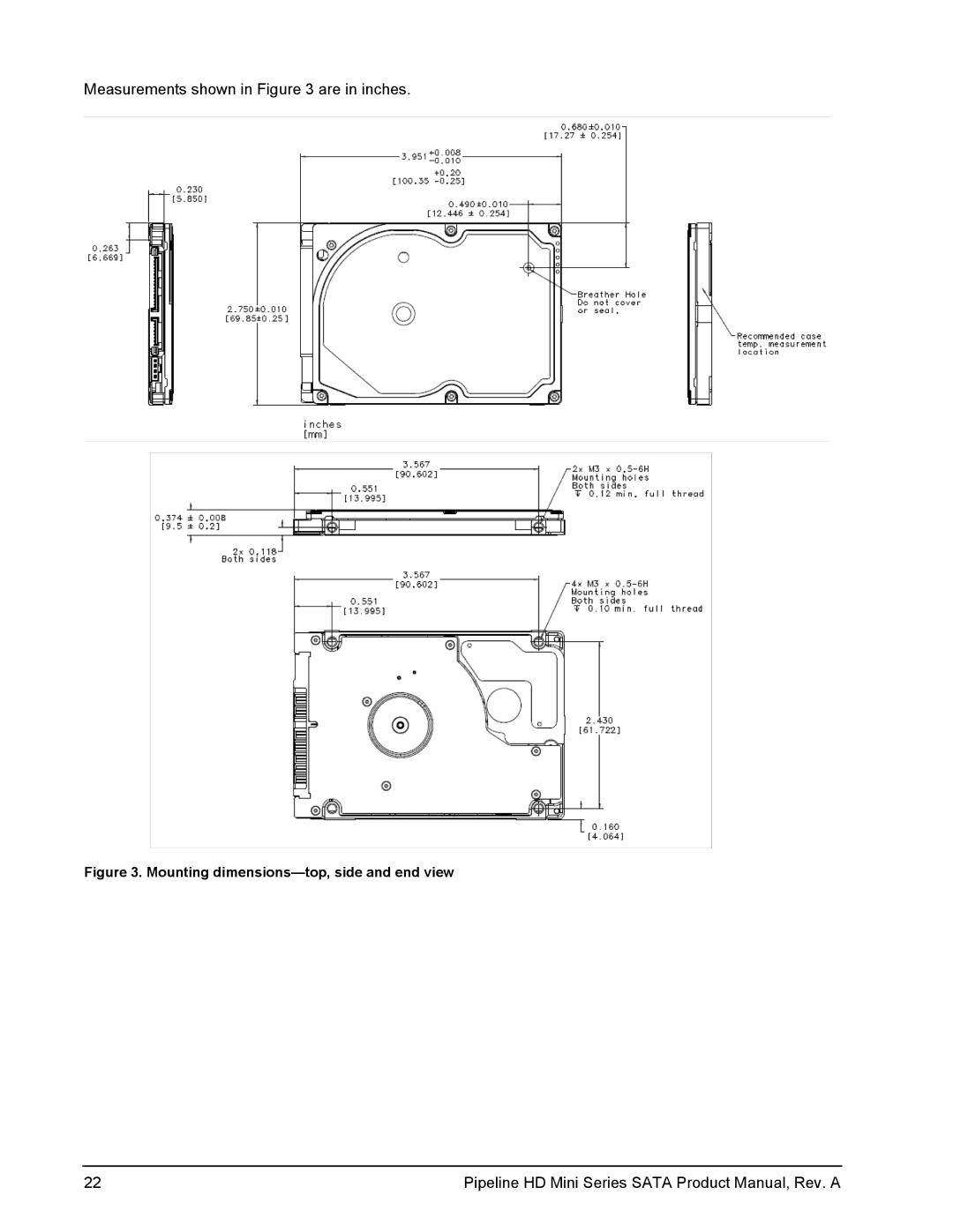 Seagate ST91603110CS, ST9250311CS manual Measurements shown in are in inches 