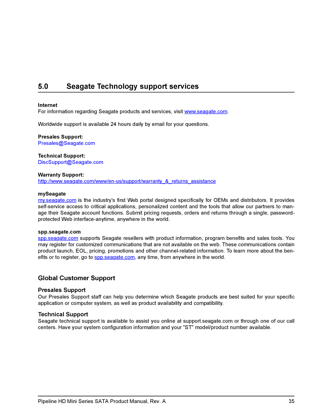 Seagate ST9250311CS, ST91603110CS manual Seagate Technology support services, Presales Support, Technical Support 