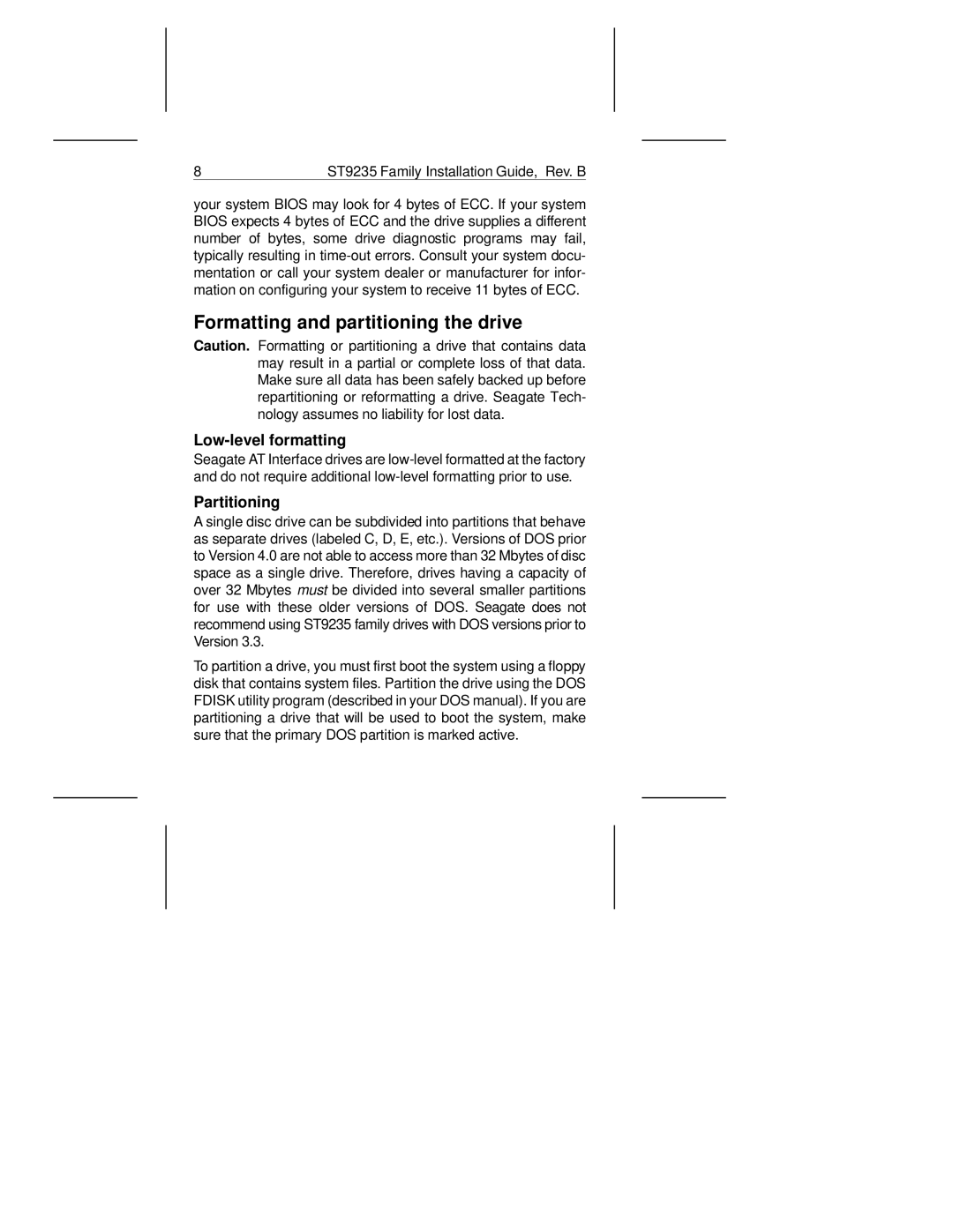 Seagate ST9235AG, ST9145A, ST9080A manual Formatting and partitioning the drive, Low-level formatting, Partitioning 