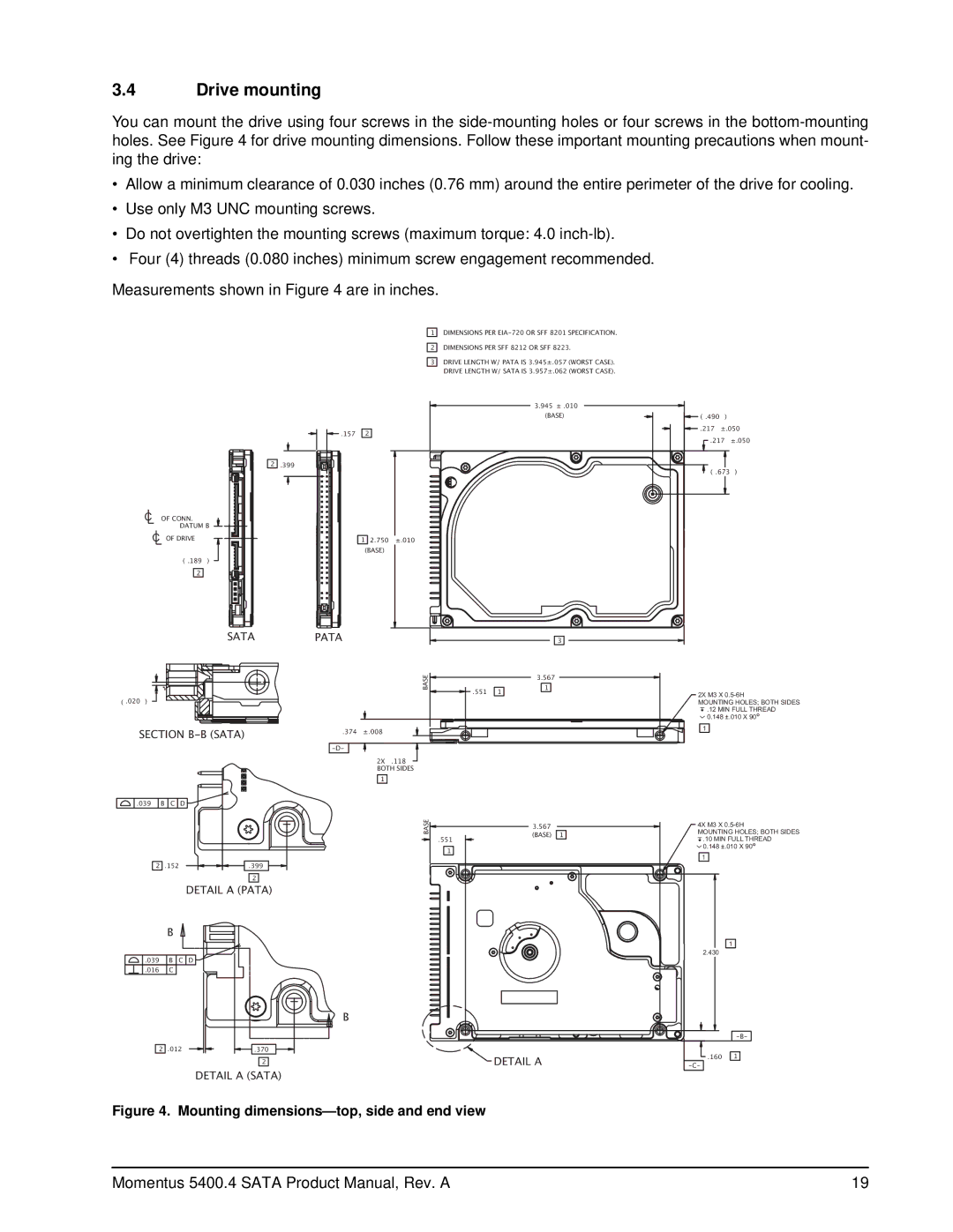 Seagate ST9120817AS, ST9250827AS, ST9200827AS, ST9160827AS manual Drive mounting, Mounting dimensions-top, side and end view 