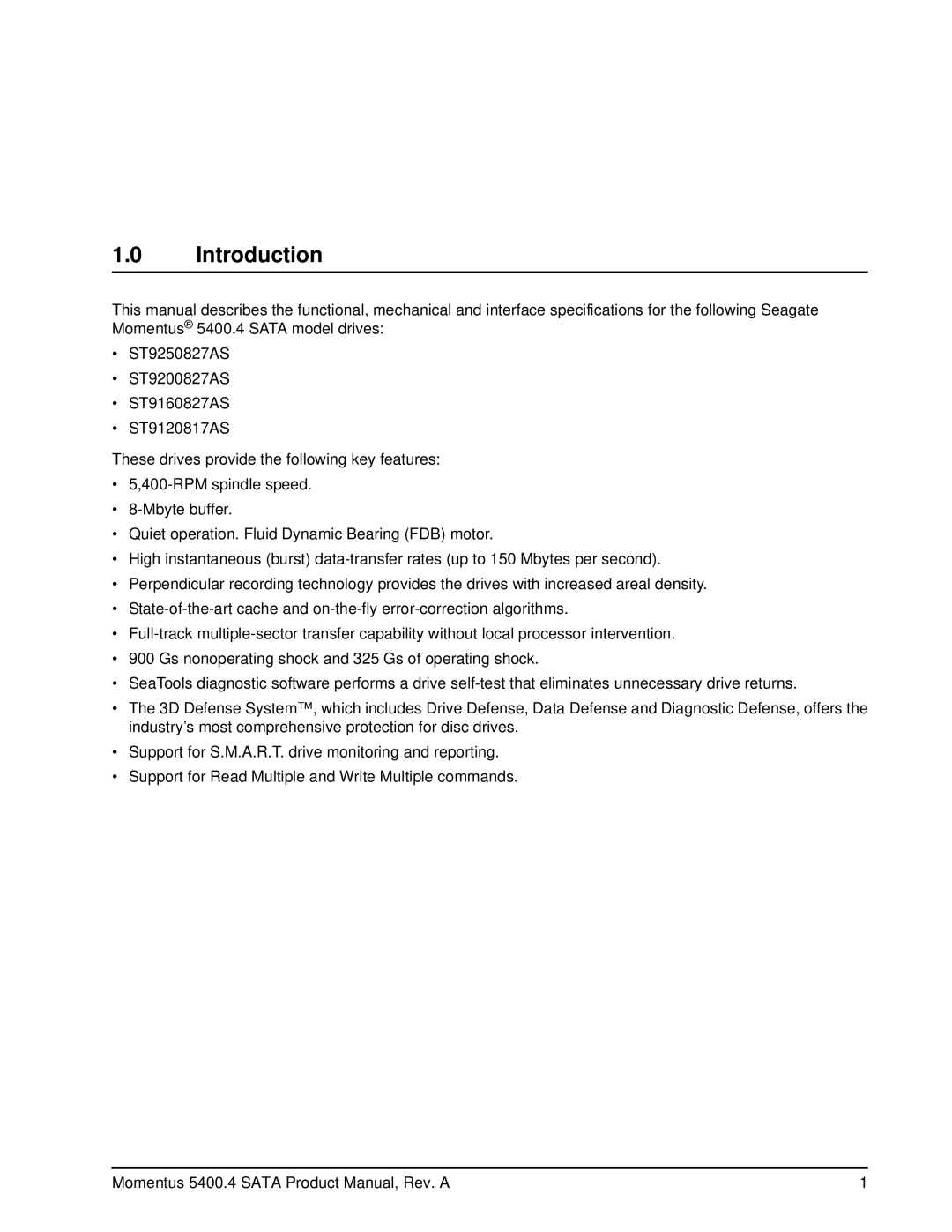 Seagate ST9200827AS, ST9250827AS, ST9160827AS, ST9120817AS manual Introduction 