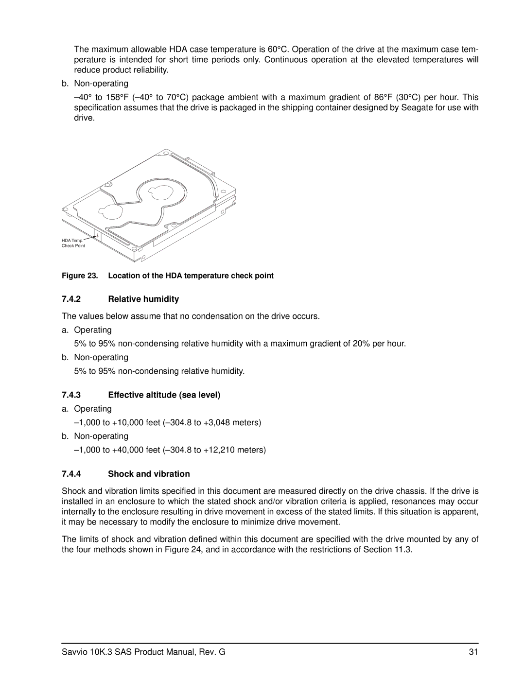 Seagate ST9146803SS, ST9300603SS manual Relative humidity, Effective altitude sea level a. Operating, Shock and vibration 