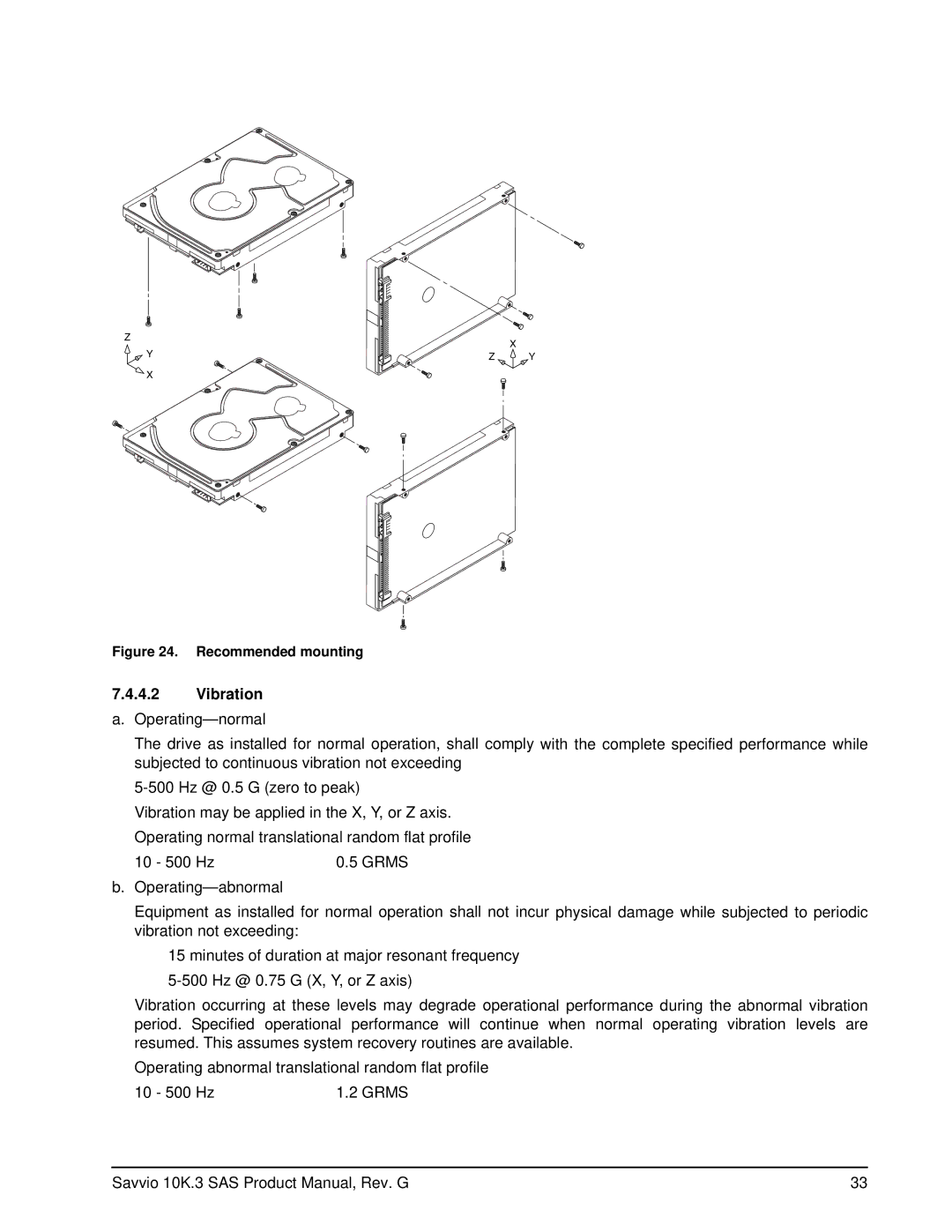 Seagate ST9146603SS, ST9300603SS, ST9300503SS, ST9300403SS, ST9146803SS Vibration a. Operating-normal, Recommended mounting 