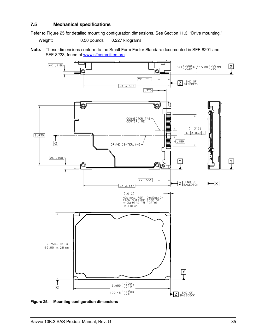 Seagate ST9300503SS, ST9300603SS, ST9300403SS, ST9146803SS manual Mechanical specifications, Mounting configuration dimensions 