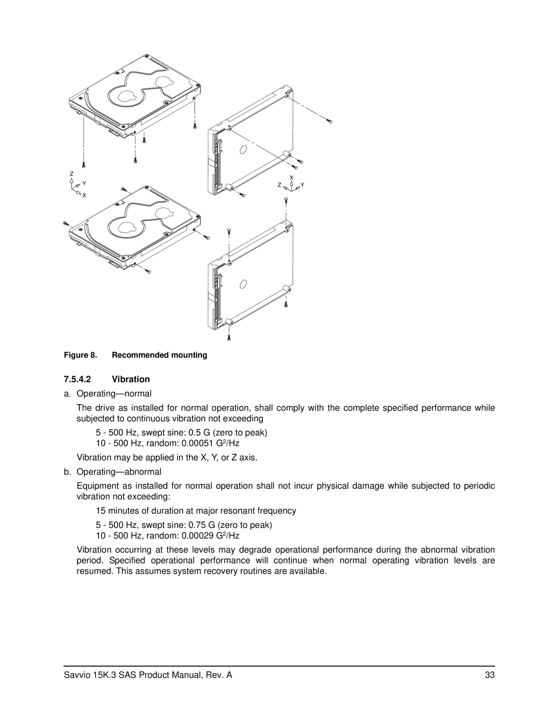 Seagate ST9146653SS, ST9300653SS, ST9300553SS, ST9300453SS, ST9146753SS Vibration a. Operating-normal, Recommended mounting 