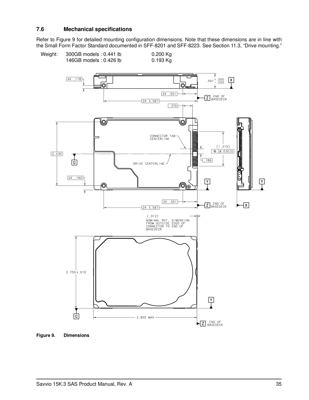 Seagate ST9300553SS, ST9300653SS, ST9300453SS, ST9146753SS, ST9146853SS, ST9146653SS Mechanical specifications, Dimensions 