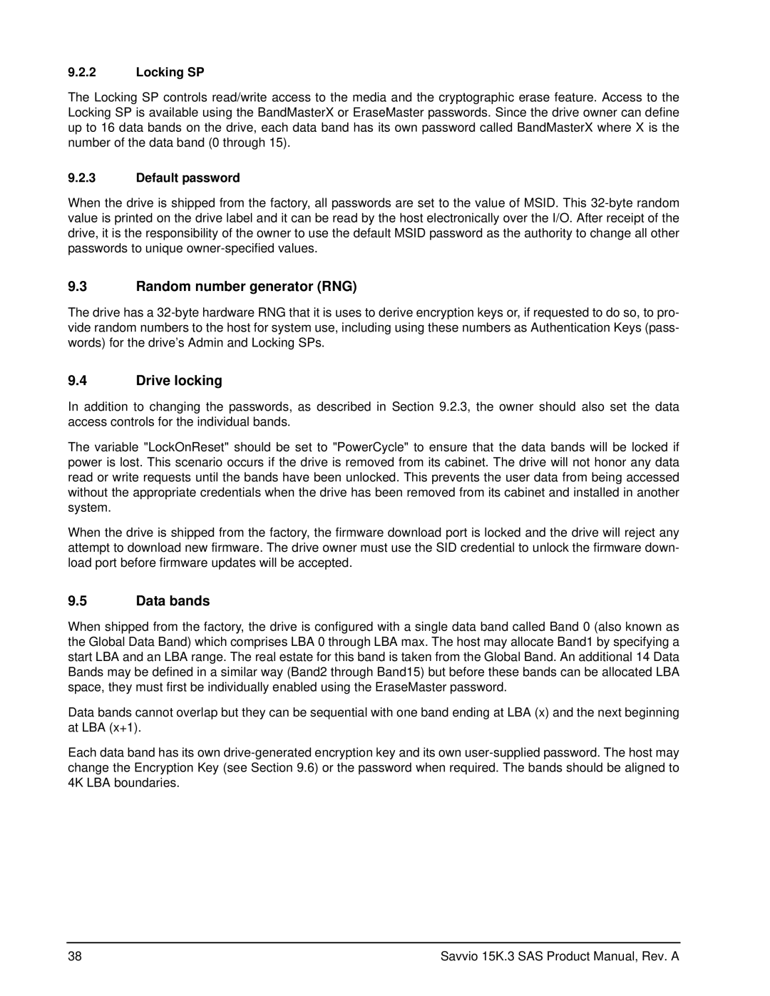 Seagate ST9146853SS, ST9300653SS manual Random number generator RNG, Drive locking, Data bands, Locking SP, Default password 
