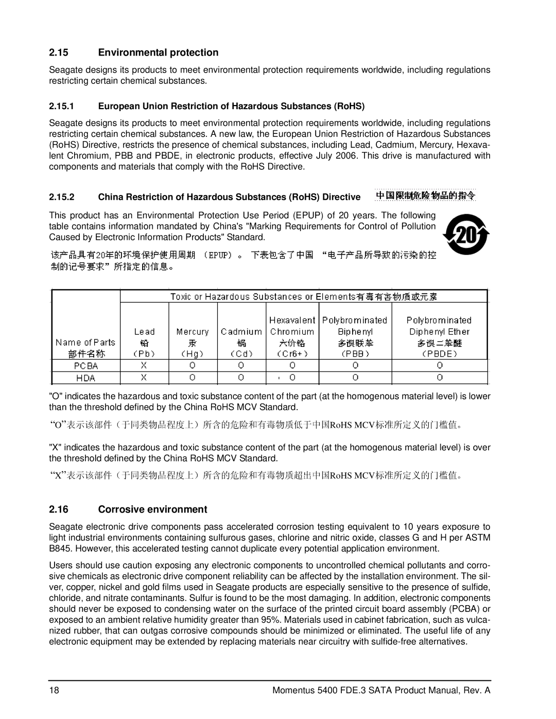 Seagate ST9320322AS, ST9160312AS manual Environmental protection, European Union Restriction of Hazardous Substances RoHS 