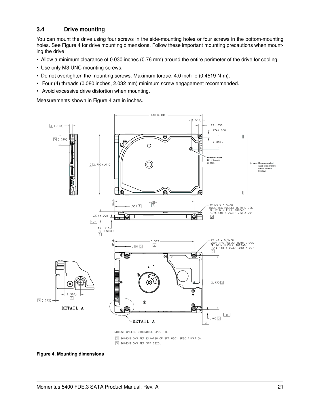 Seagate ST9320322AS, ST9160312AS, ST9120312AS manual Drive mounting, Mounting dimensions 