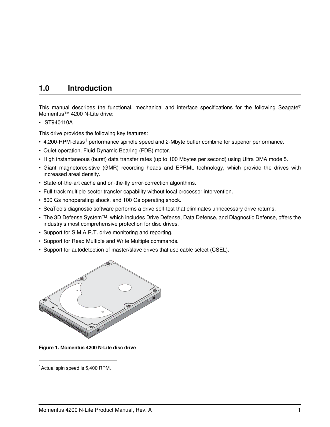 Seagate ST940110A manual Introduction, Momentus 4200 N-Lite disc drive 