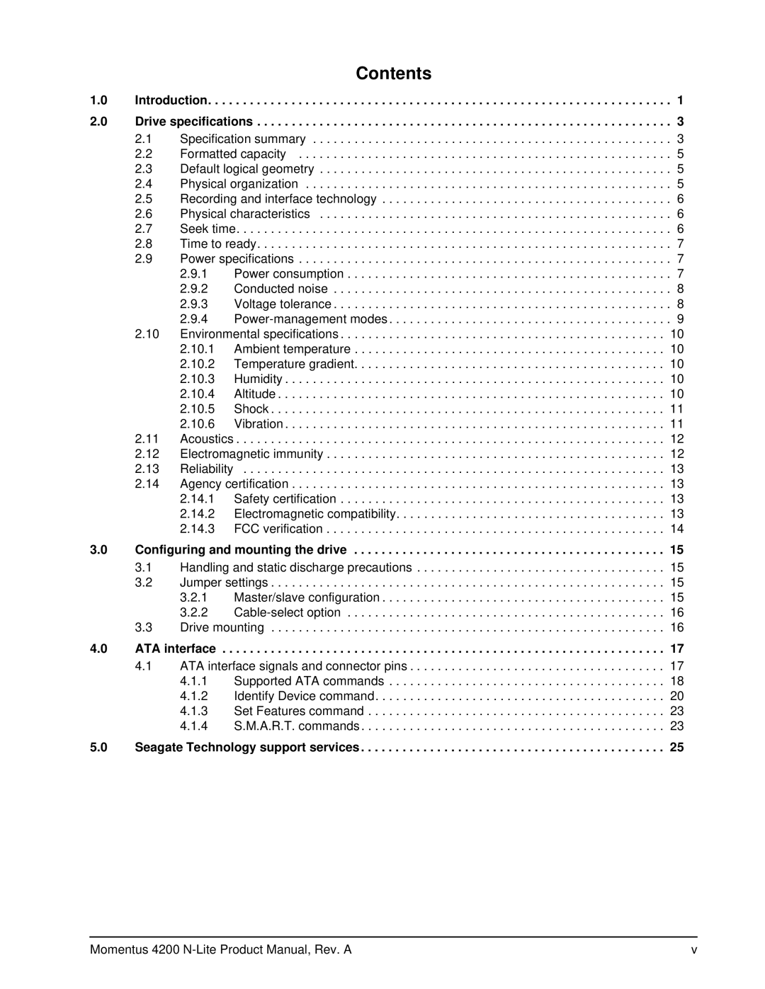 Seagate ST940110A manual Contents 