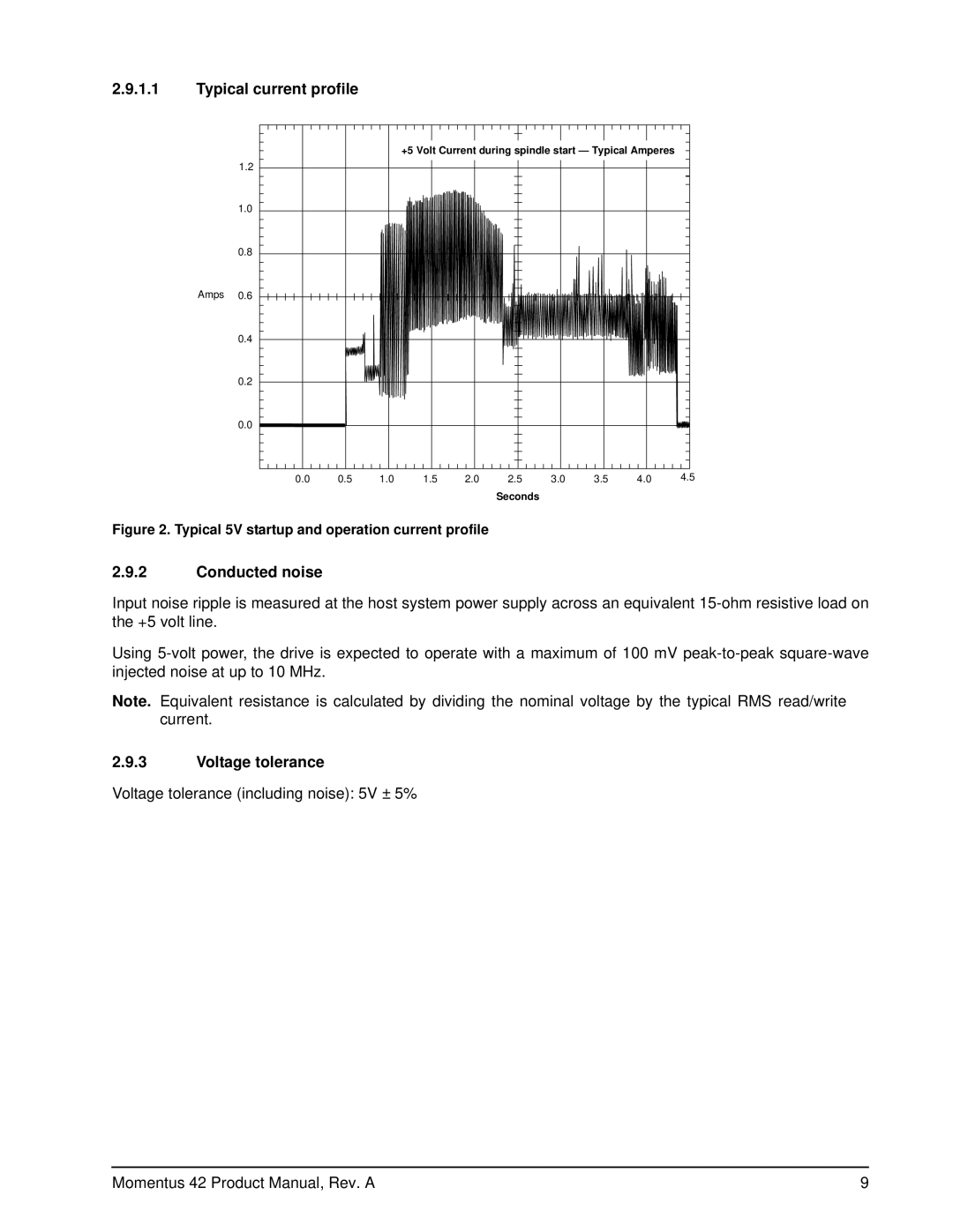 Seagate ST93015A, ST94019A, ST92014A manual Typical current profile, Conducted noise, Voltage tolerance 