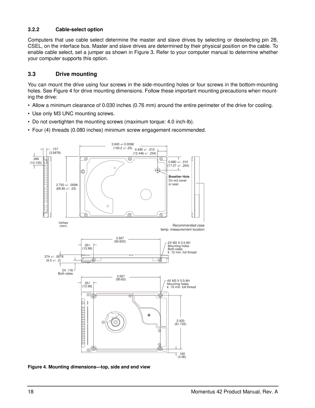 Seagate ST93015A, ST94019A, ST92014A manual Drive mounting, Cable-select option 