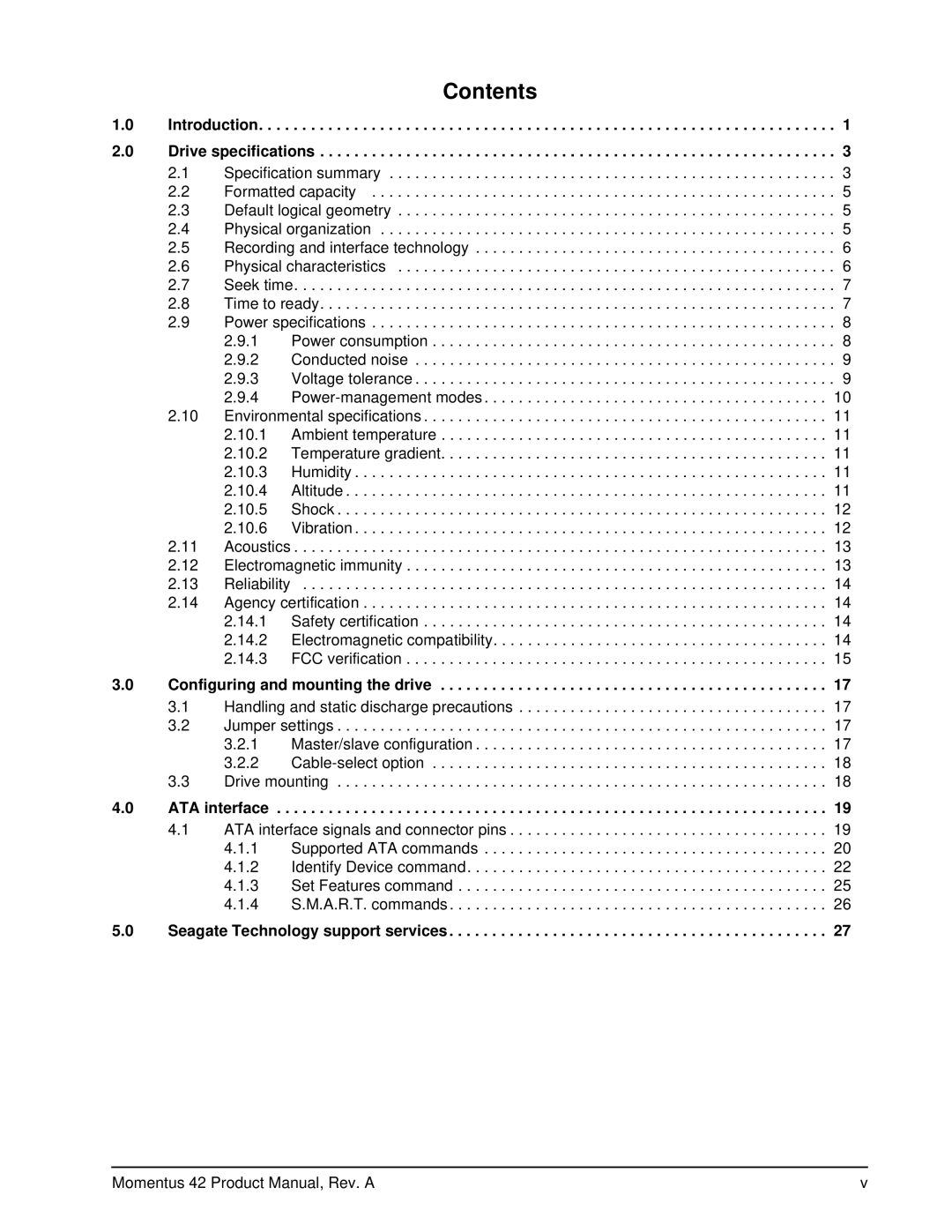 Seagate ST93015A, ST94019A, ST92014A manual Contents 