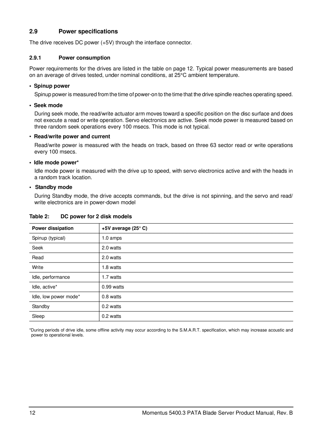 Seagate ST9402116AB, ST960815AB, ST980815AB, ST9120822AB, ST9160821AB, ST9100828AB manual Power specifications 